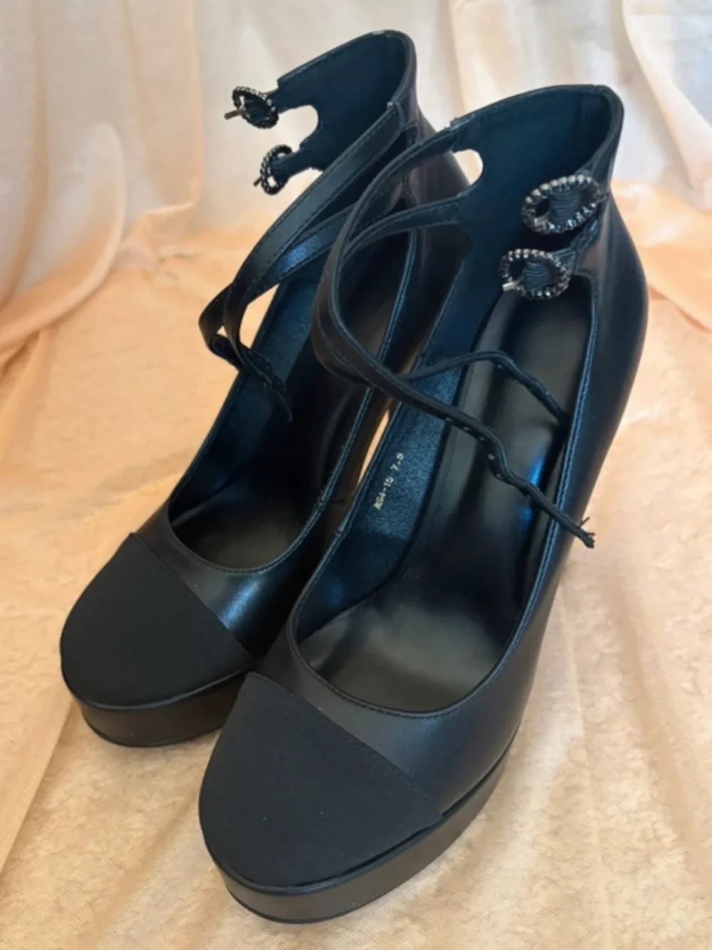 Black Oxford style platform heels